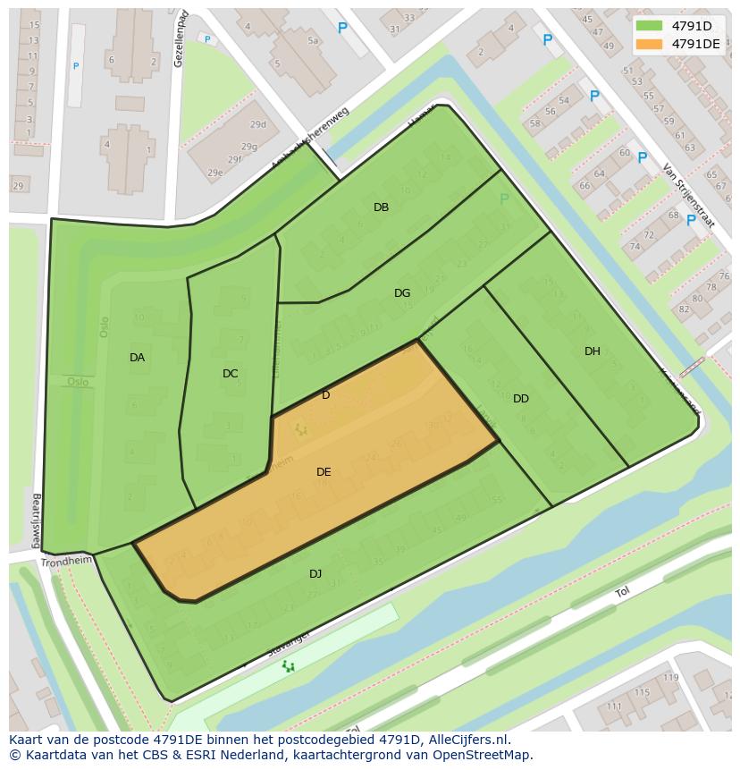 Afbeelding van het postcodegebied 4791 DE op de kaart.