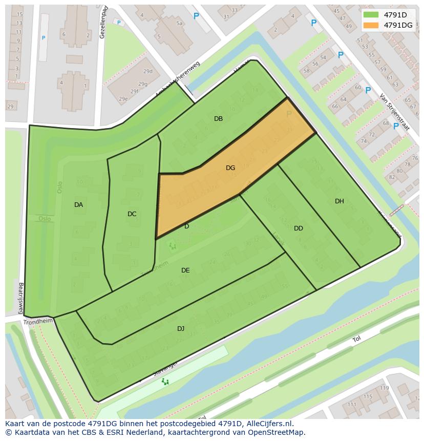 Afbeelding van het postcodegebied 4791 DG op de kaart.