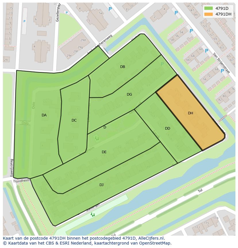 Afbeelding van het postcodegebied 4791 DH op de kaart.