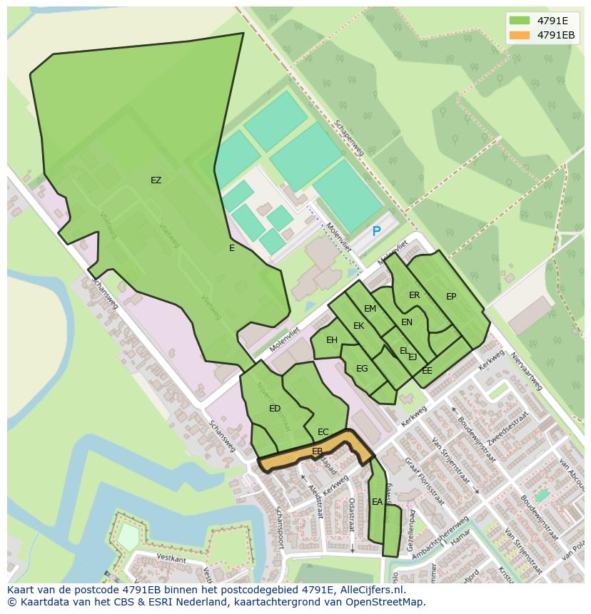 Afbeelding van het postcodegebied 4791 EB op de kaart.
