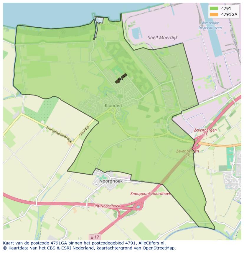 Afbeelding van het postcodegebied 4791 GA op de kaart.