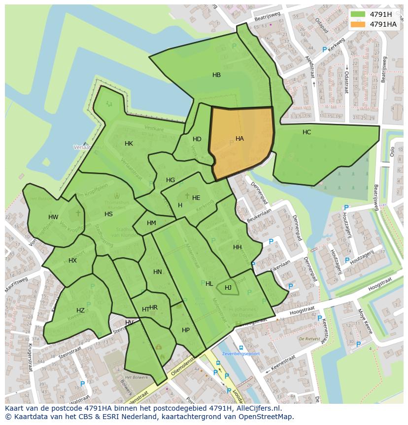 Afbeelding van het postcodegebied 4791 HA op de kaart.