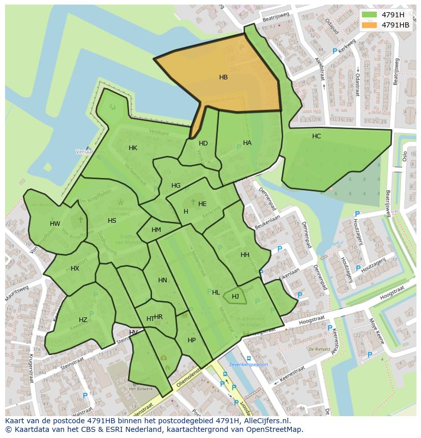 Afbeelding van het postcodegebied 4791 HB op de kaart.