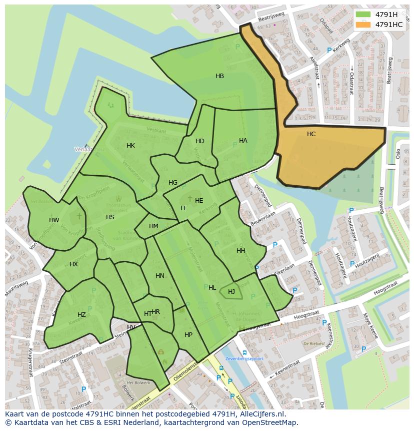 Afbeelding van het postcodegebied 4791 HC op de kaart.