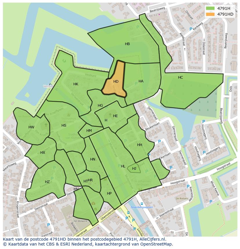 Afbeelding van het postcodegebied 4791 HD op de kaart.