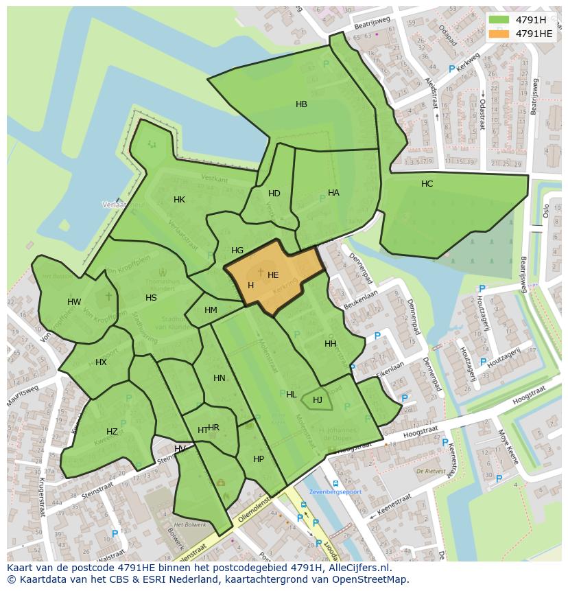 Afbeelding van het postcodegebied 4791 HE op de kaart.