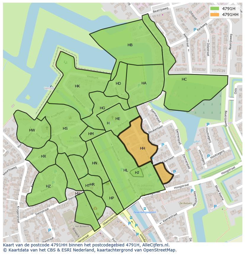 Afbeelding van het postcodegebied 4791 HH op de kaart.