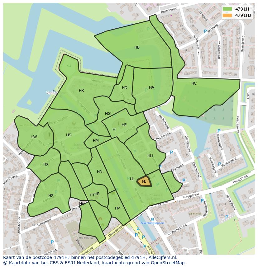 Afbeelding van het postcodegebied 4791 HJ op de kaart.