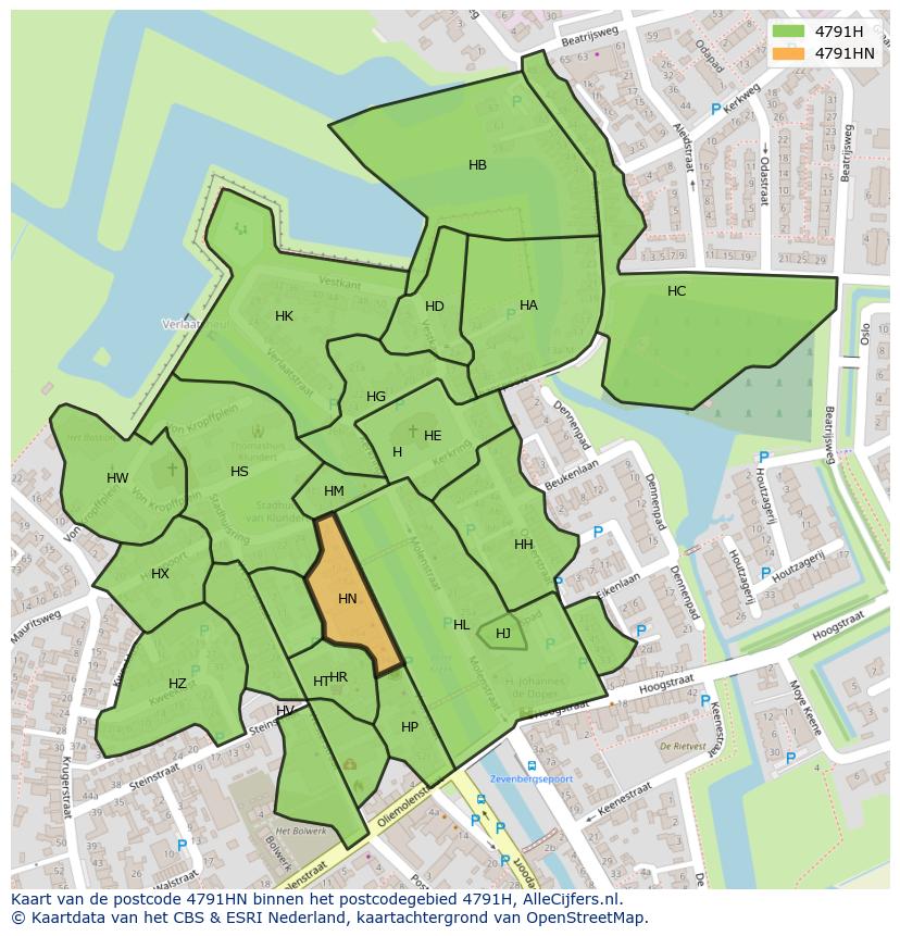 Afbeelding van het postcodegebied 4791 HN op de kaart.