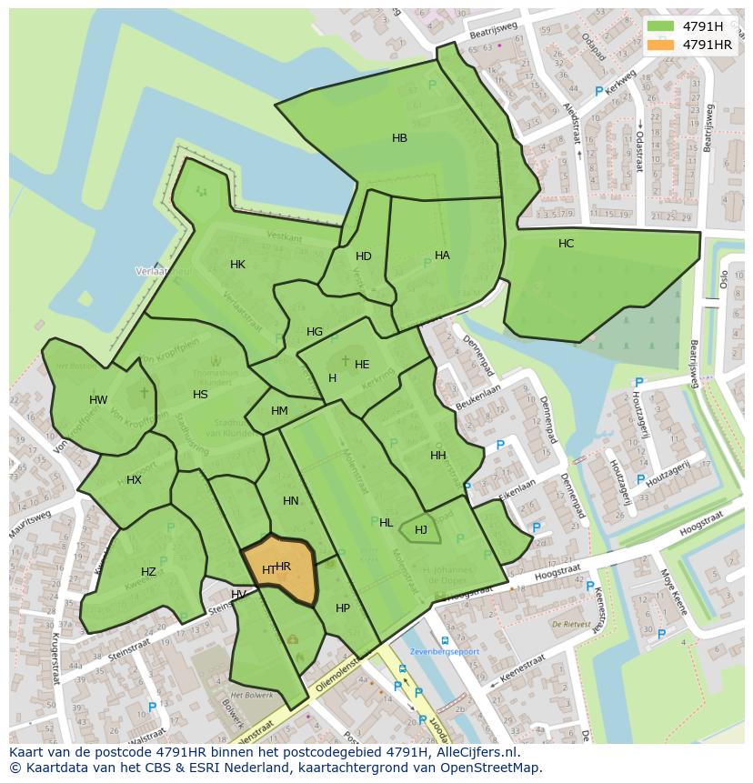 Afbeelding van het postcodegebied 4791 HR op de kaart.