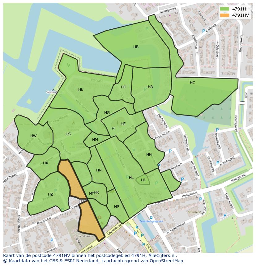Afbeelding van het postcodegebied 4791 HV op de kaart.