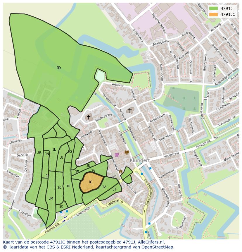 Afbeelding van het postcodegebied 4791 JC op de kaart.