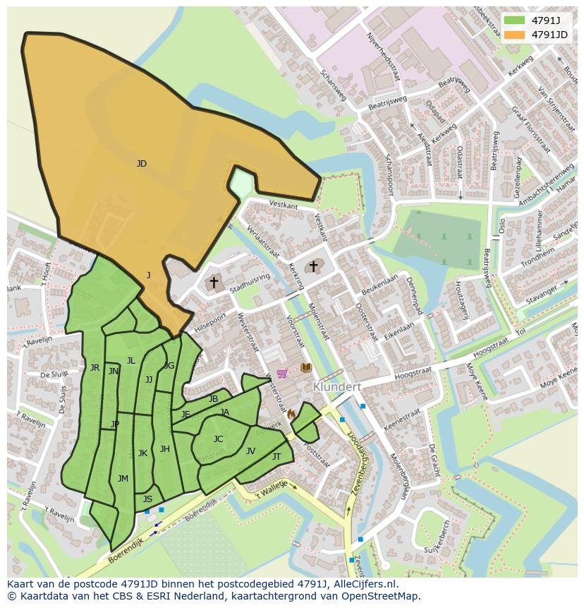 Afbeelding van het postcodegebied 4791 JD op de kaart.