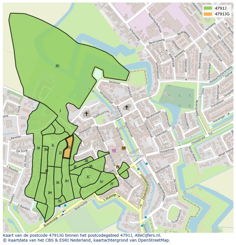 Afbeelding van het postcodegebied 4791 JG op de kaart.