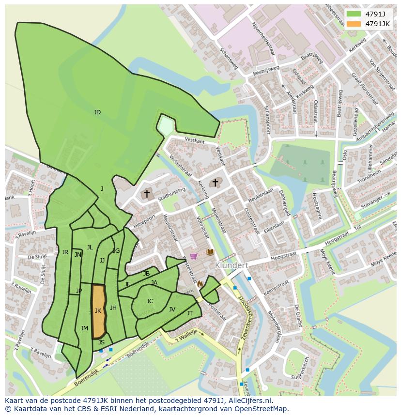 Afbeelding van het postcodegebied 4791 JK op de kaart.