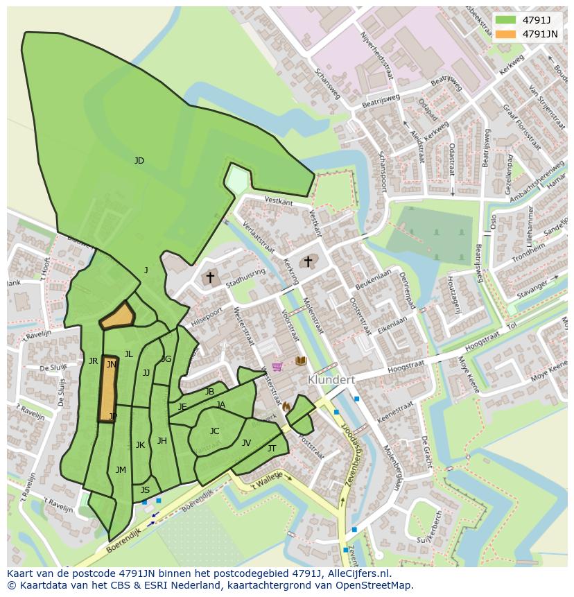 Afbeelding van het postcodegebied 4791 JN op de kaart.