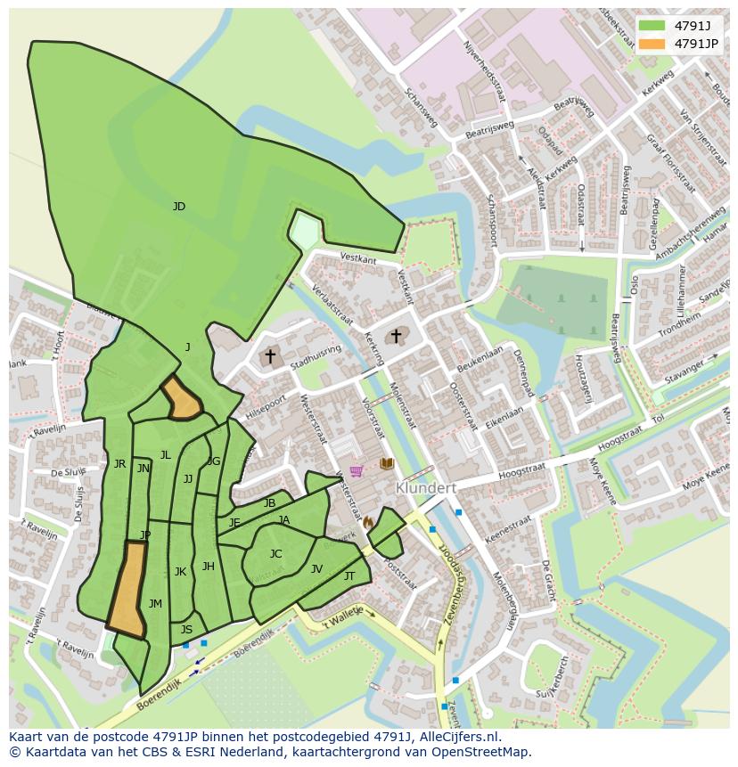Afbeelding van het postcodegebied 4791 JP op de kaart.