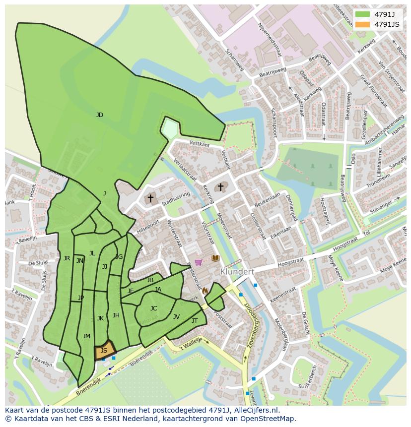 Afbeelding van het postcodegebied 4791 JS op de kaart.
