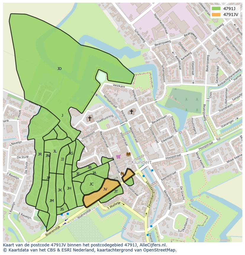 Afbeelding van het postcodegebied 4791 JV op de kaart.