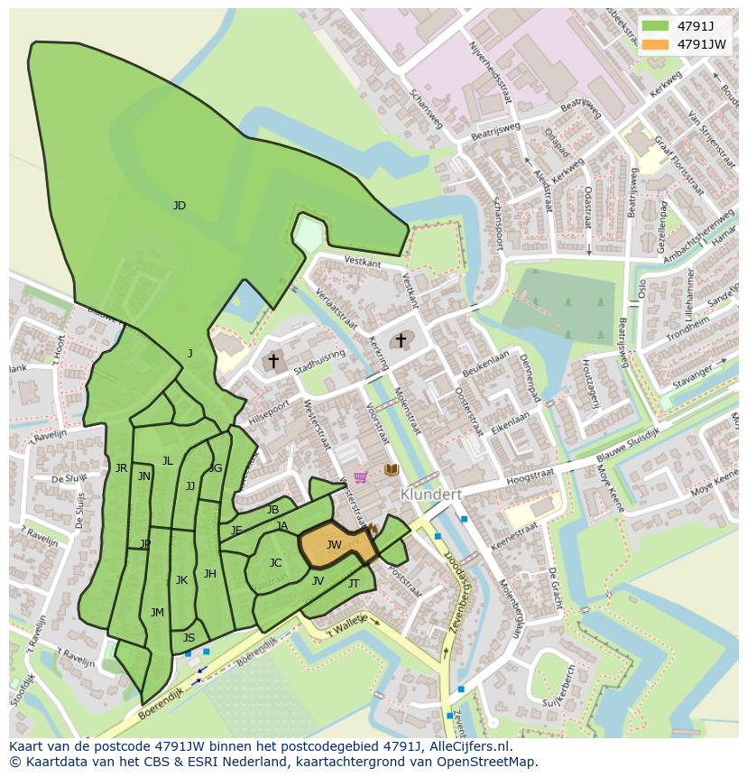 Afbeelding van het postcodegebied 4791 JW op de kaart.