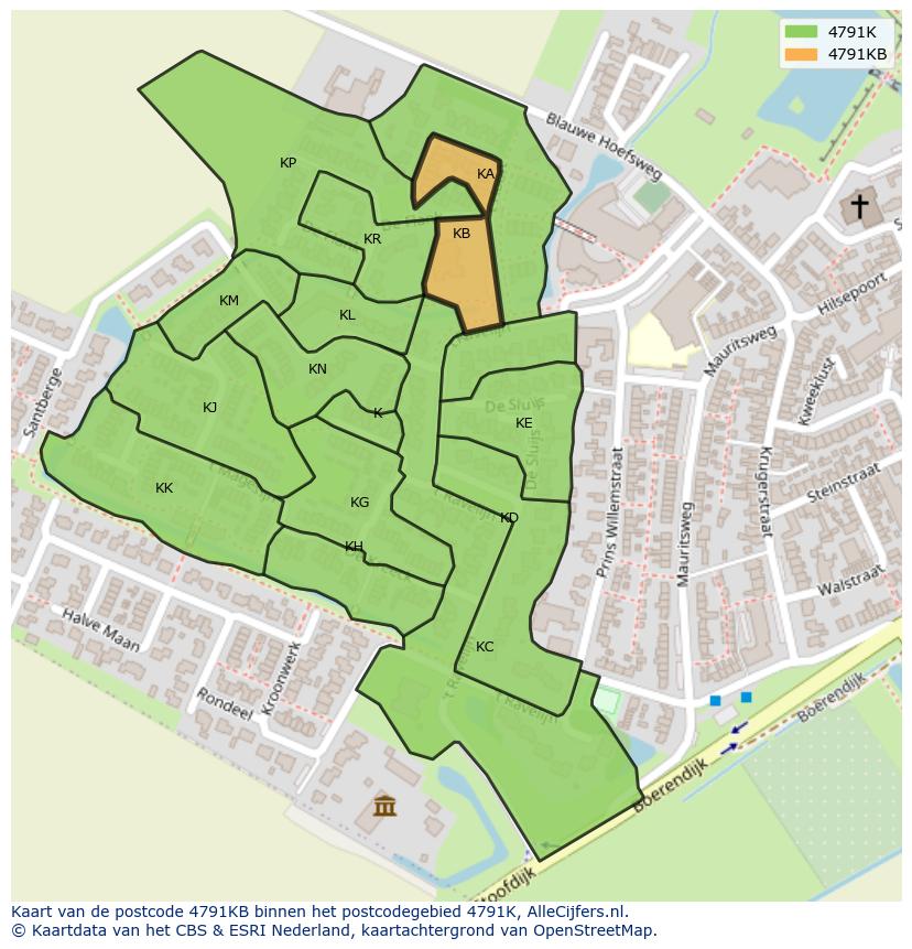 Afbeelding van het postcodegebied 4791 KB op de kaart.