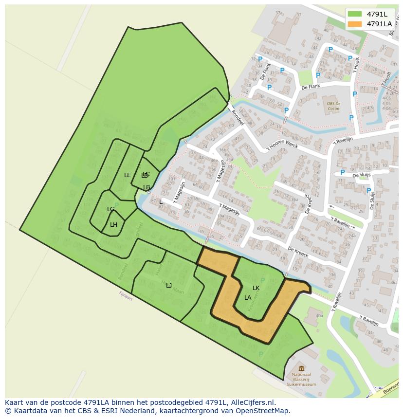 Afbeelding van het postcodegebied 4791 LA op de kaart.