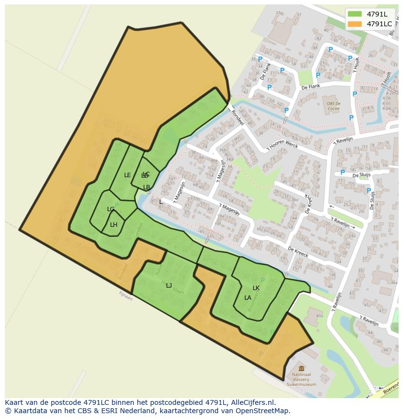Afbeelding van het postcodegebied 4791 LC op de kaart.