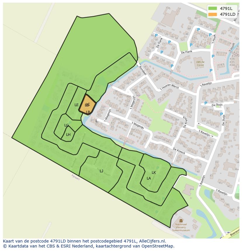 Afbeelding van het postcodegebied 4791 LD op de kaart.