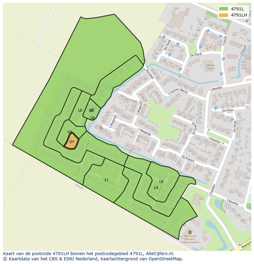 Afbeelding van het postcodegebied 4791 LH op de kaart.
