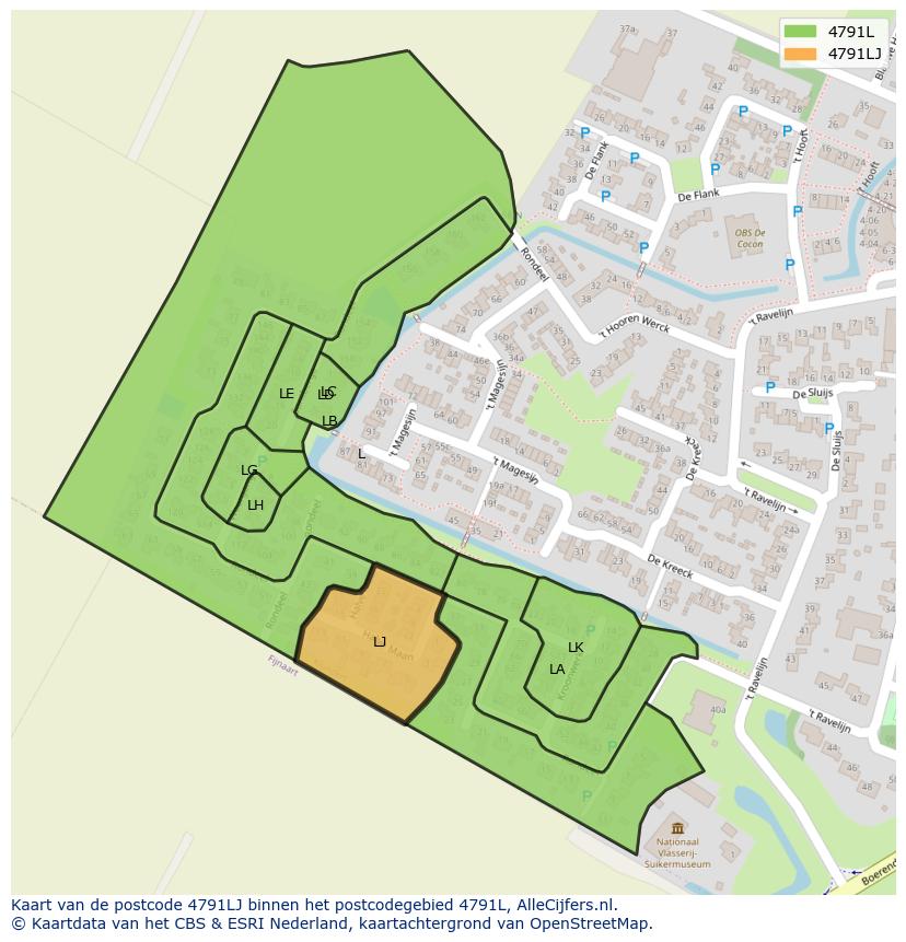 Afbeelding van het postcodegebied 4791 LJ op de kaart.