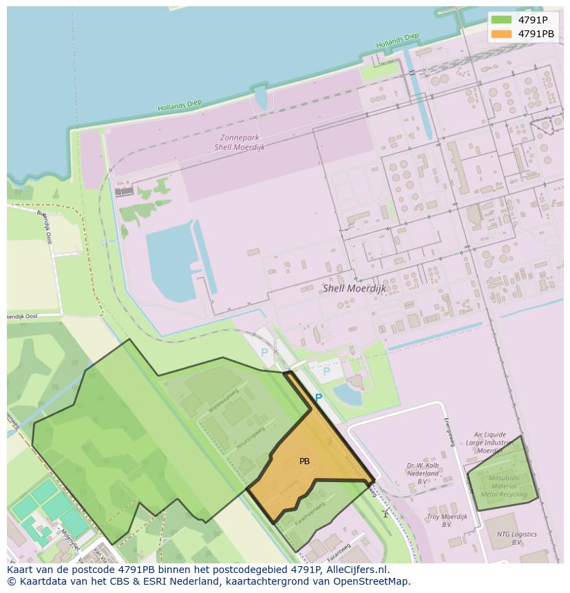 Afbeelding van het postcodegebied 4791 PB op de kaart.