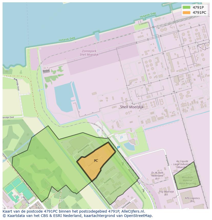 Afbeelding van het postcodegebied 4791 PC op de kaart.