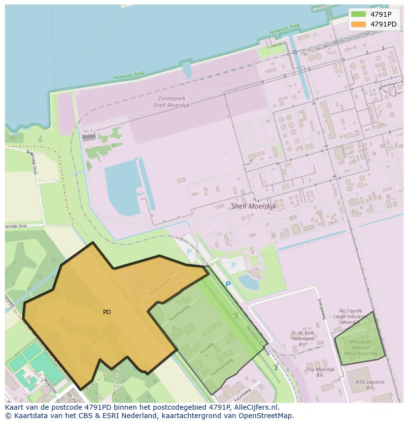 Afbeelding van het postcodegebied 4791 PD op de kaart.