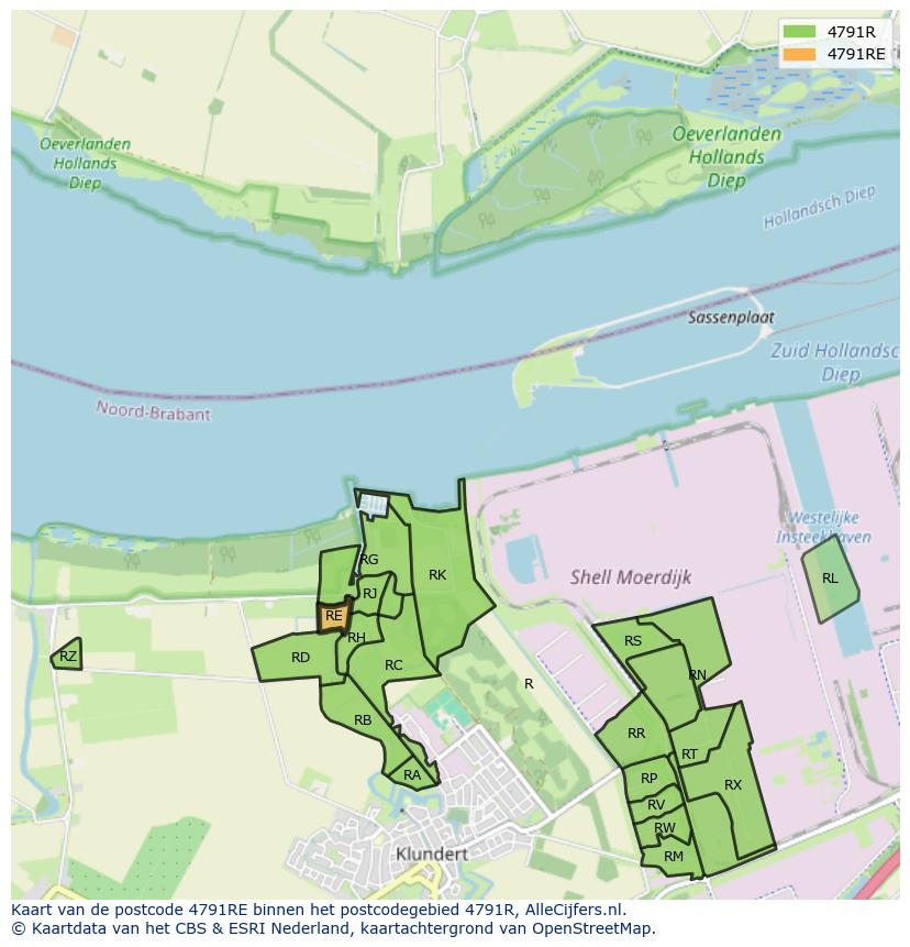 Afbeelding van het postcodegebied 4791 RE op de kaart.