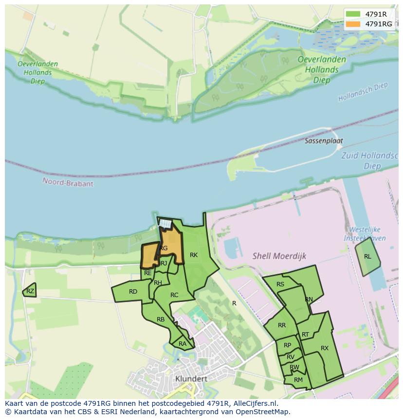 Afbeelding van het postcodegebied 4791 RG op de kaart.