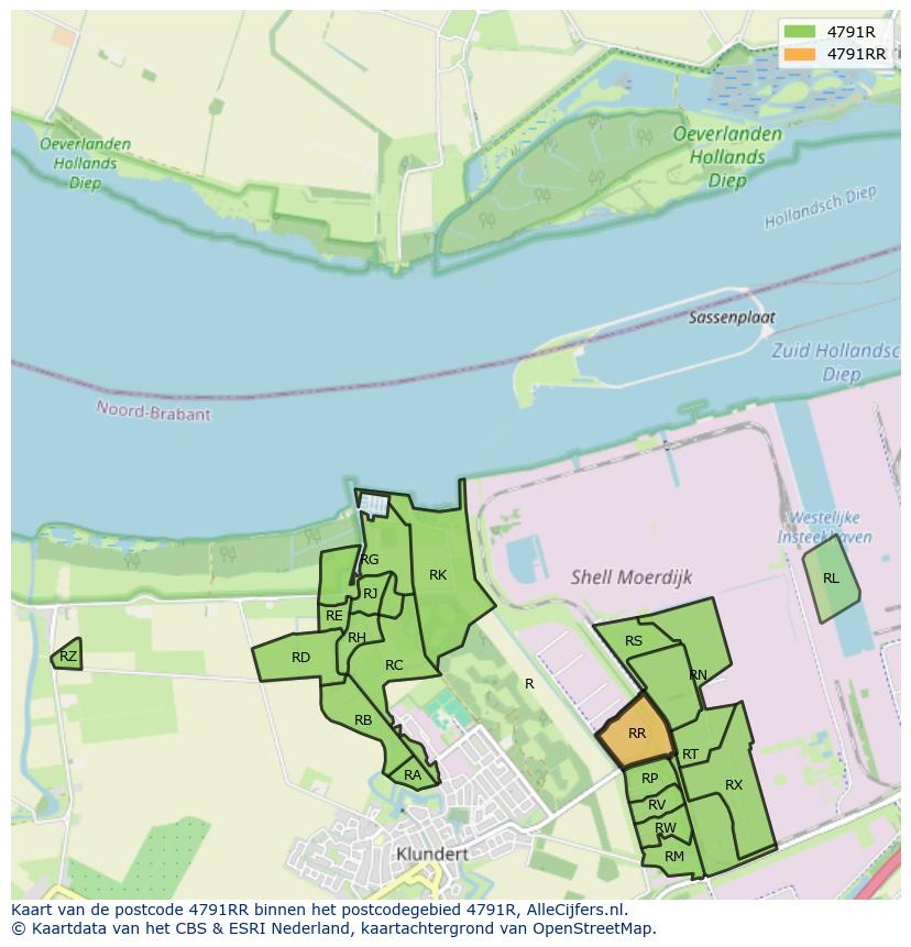 Afbeelding van het postcodegebied 4791 RR op de kaart.