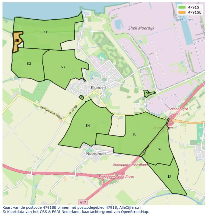 Afbeelding van het postcodegebied 4791 SE op de kaart.