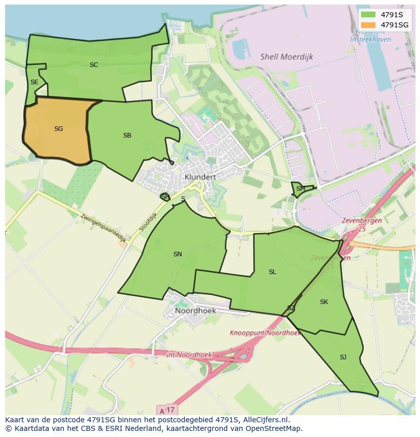 Afbeelding van het postcodegebied 4791 SG op de kaart.