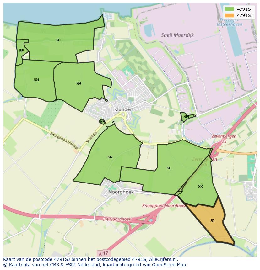Afbeelding van het postcodegebied 4791 SJ op de kaart.