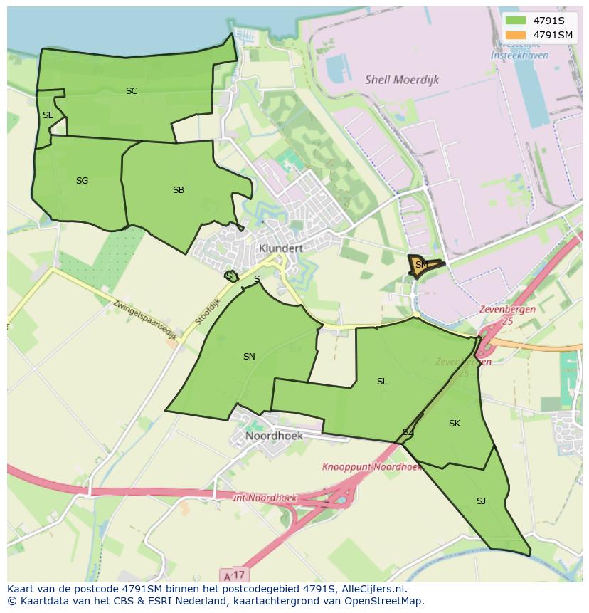 Afbeelding van het postcodegebied 4791 SM op de kaart.