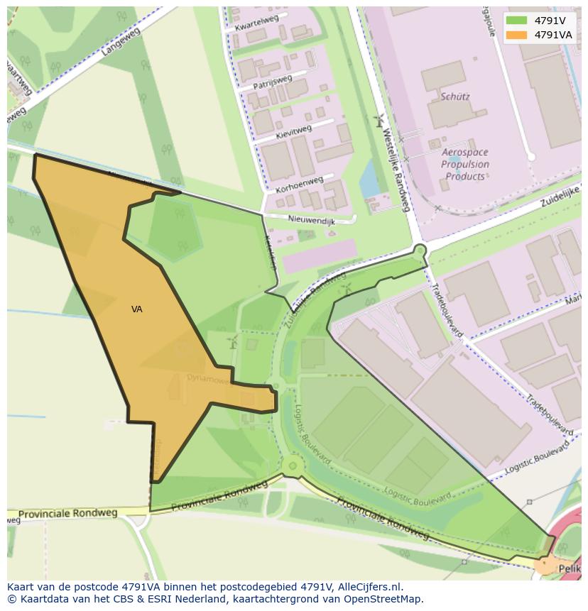 Afbeelding van het postcodegebied 4791 VA op de kaart.