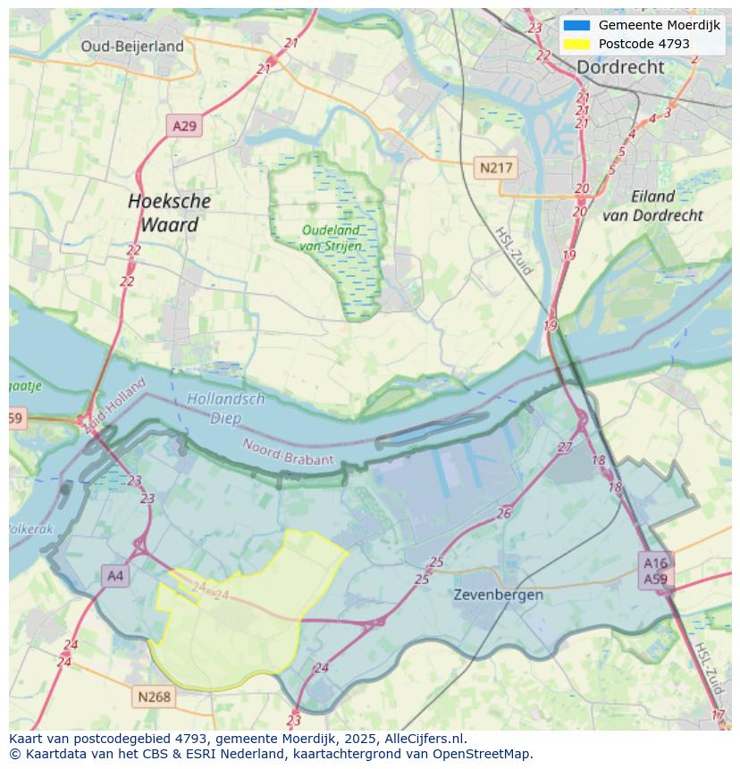 Afbeelding van het postcodegebied 4793 op de kaart.
