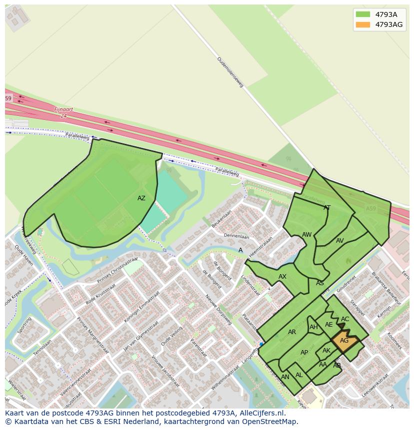 Afbeelding van het postcodegebied 4793 AG op de kaart.