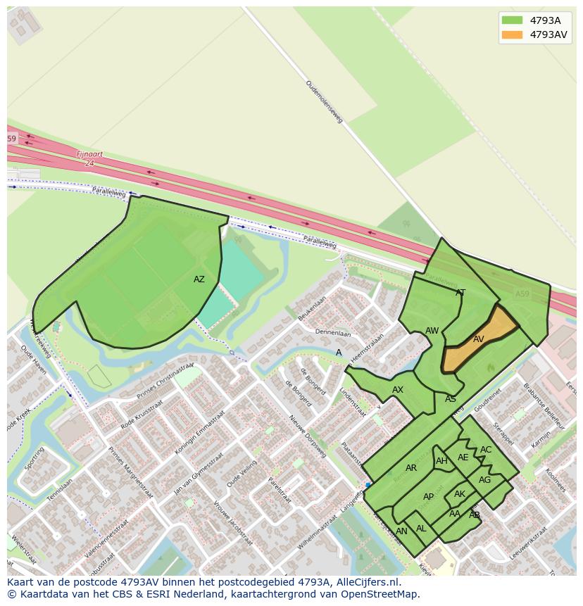 Afbeelding van het postcodegebied 4793 AV op de kaart.