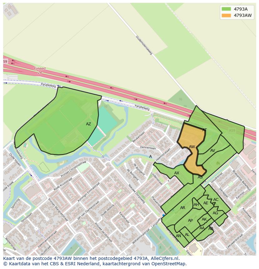 Afbeelding van het postcodegebied 4793 AW op de kaart.