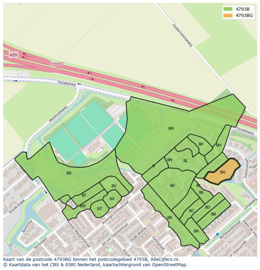 Afbeelding van het postcodegebied 4793 BG op de kaart.