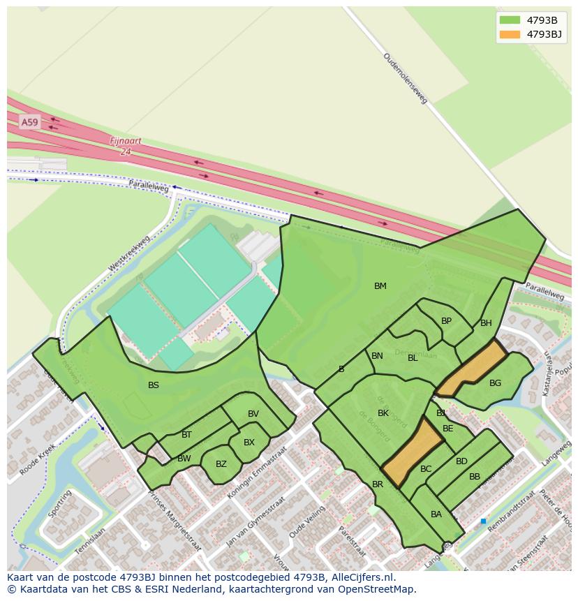 Afbeelding van het postcodegebied 4793 BJ op de kaart.