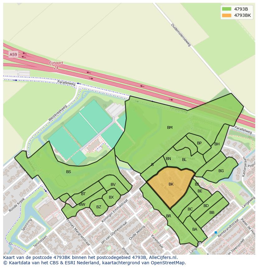Afbeelding van het postcodegebied 4793 BK op de kaart.