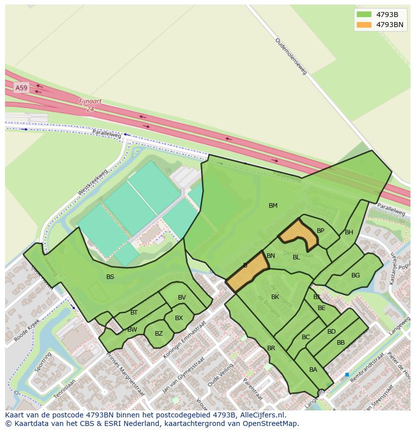 Afbeelding van het postcodegebied 4793 BN op de kaart.