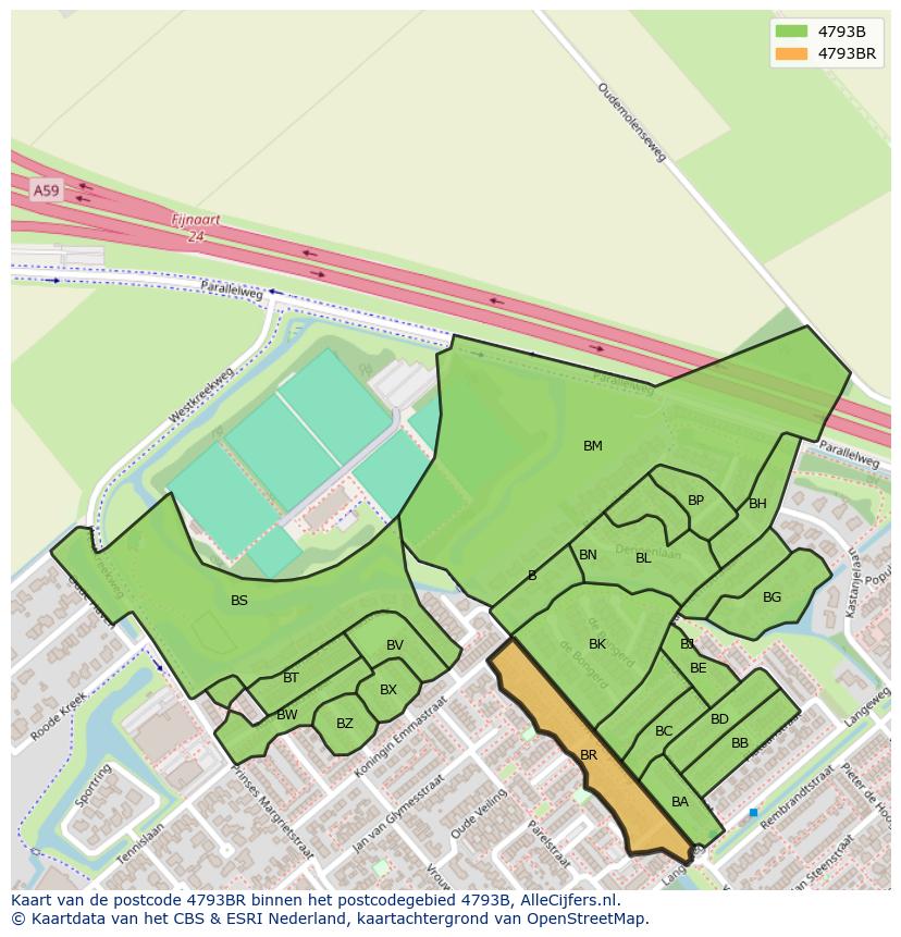 Afbeelding van het postcodegebied 4793 BR op de kaart.